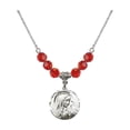 thumbnail image 1 of 18-Inch Rhodium Plated Necklace with 6mm Red July Birth Month Stone Beads and Sorrowful Mother Charm, 1 of 1