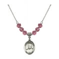 thumbnail image 1 of 18-Inch Rhodium Plated Necklace with 6mm Rose Pink October Birth Month Stone Beads and Blessed Miguel Pro Charm, 1 of 1