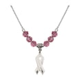 thumbnail image 1 of 18-Inch Rhodium Plated Necklace with 6mm Rose Pink October Birth Month Stone Beads and Cancer Awareness Charm, 1 of 1