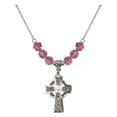 thumbnail image 1 of 18-Inch Rhodium Plated Necklace with 6mm Rose Pink October Birth Month Stone Beads and Celtic Cross Charm, 1 of 1