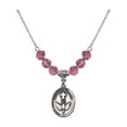 thumbnail image 1 of 18-Inch Rhodium Plated Necklace with 6mm Rose Pink October Birth Month Stone Beads and Confirmation Charm, 1 of 1