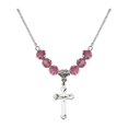 thumbnail image 1 of 18-Inch Rhodium Plated Necklace with 6mm Rose Pink October Birth Month Stone Beads and Cross Charm, 1 of 1