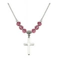 thumbnail image 1 of 18-Inch Rhodium Plated Necklace with 6mm Rose Pink October Birth Month Stone Beads and Cross Charm, 1 of 1