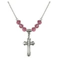 thumbnail image 1 of 18-Inch Rhodium Plated Necklace with 6mm Rose Pink October Birth Month Stone Beads and Cross Charm, 1 of 1