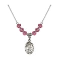 thumbnail image 1 of 18-Inch Rhodium Plated Necklace with 6mm Rose Pink October Birth Month Stone Beads and Guardian Angel Charm, 1 of 1