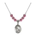 thumbnail image 1 of 18-Inch Rhodium Plated Necklace with 6mm Rose Pink October Birth Month Stone Beads and Guardian Angel/Football Charm, 1 of 1