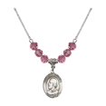 thumbnail image 1 of 18-Inch Rhodium Plated Necklace with 6mm Rose Pink October Birth Month Stone Beads and Pope Saint Eugene I Charm, 1 of 1