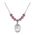thumbnail image 1 of 18-Inch Rhodium Plated Necklace with 6mm Rose Pink October Birth Month Stone Beads and Saint Alphonsa of India Charm, 1 of 1