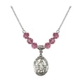 thumbnail image 1 of 18-Inch Rhodium Plated Necklace with 6mm Rose Pink October Birth Month Stone Beads and Saint Bernadine of Sienna Charm, 1 of 1