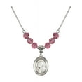 thumbnail image 1 of 18-Inch Rhodium Plated Necklace with 6mm Rose Pink October Birth Month Stone Beads and Saint Bruno Charm, 1 of 1