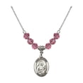 thumbnail image 1 of 18-Inch Rhodium Plated Necklace with 6mm Rose Pink October Birth Month Stone Beads and Saint Camillus of Lellis Charm, 1 of 1