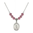 thumbnail image 1 of 18-Inch Rhodium Plated Necklace with 6mm Rose Pink October Birth Month Stone Beads and Saint Christopher/Baseball Charm, 1 of 1