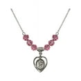 thumbnail image 1 of 18-Inch Rhodium Plated Necklace with 6mm Rose Pink October Birth Month Stone Beads and Saint Christopher Charm, 1 of 1