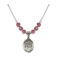 thumbnail image 1 of 18-Inch Rhodium Plated Necklace with 6mm Rose Pink October Birth Month Stone Beads and Saint Christopher / Choir Charm, 1 of 1