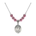 thumbnail image 1 of 18-Inch Rhodium Plated Necklace with 6mm Rose Pink October Birth Month Stone Beads and Saint Christopher/Lacrosse Charm, 1 of 1