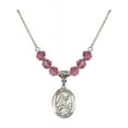 thumbnail image 1 of 18-Inch Rhodium Plated Necklace with 6mm Rose Pink October Birth Month Stone Beads and Saint Colette Charm, 1 of 1