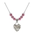 thumbnail image 1 of 18-Inch Rhodium Plated Necklace with 6mm Rose Pink October Birth Month Stone Beads and Saint Michael the Archangel Charm, 1 of 1