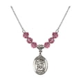 thumbnail image 1 of 18-Inch Rhodium Plated Necklace with 6mm Rose Pink October Birth Month Stone Beads and Saint Michael the Archangel Charm, 1 of 1