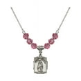 thumbnail image 1 of 18-Inch Rhodium Plated Necklace with 6mm Rose Pink October Birth Month Stone Beads and Saint Peregrine Charm, 1 of 1
