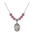 thumbnail image 1 of 18-Inch Rhodium Plated Necklace with 6mm Rose Pink October Birth Month Stone Beads and Saint Placidus Charm, 1 of 1