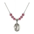 thumbnail image 1 of 18-Inch Rhodium Plated Necklace with 6mm Rose Pink October Birth Month Stone Beads and Saint Rocco Charm, 1 of 1