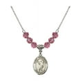 thumbnail image 1 of 18-Inch Rhodium Plated Necklace with 6mm Rose Pink October Birth Month Stone Beads and Saint Sebastian/Lacrosse Charm, 1 of 1