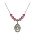 thumbnail image 1 of 18-Inch Rhodium Plated Necklace with 6mm Rose Pink October Birth Month Stone Beads and Saint Ursula Charm, 1 of 1