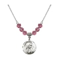 thumbnail image 1 of 18-Inch Rhodium Plated Necklace with 6mm Rose Pink October Birth Month Stone Beads and Sorrowful Mother Charm, 1 of 1