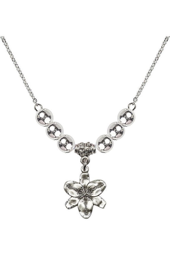 18-Inch Rhodium Plated Necklace with 6mm Sterling Silver Beads and Chastity Charm