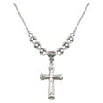 thumbnail image 1 of 18-Inch Rhodium Plated Necklace with 6mm Sterling Silver Beads and Cross Charm, 1 of 1