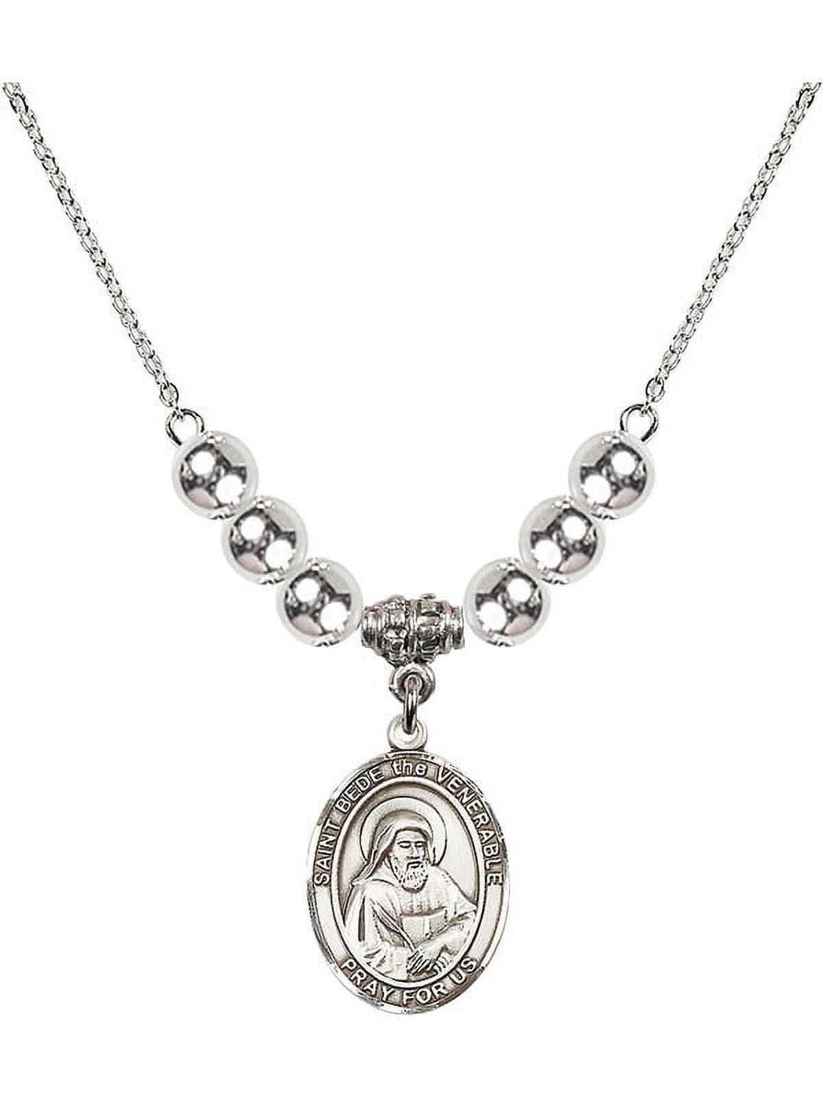 18-Inch Rhodium Plated Necklace with 6mm Sterling Silver  Saint Bede the Venerable Sterling Silver Medal main image 0