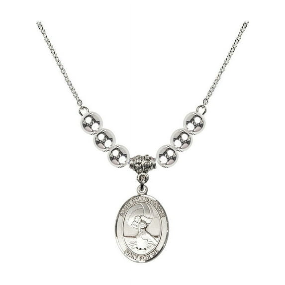 18-Inch Rhodium Plated Necklace with 6mm Sterling Silver Beads and Saint Christopher/Water Polo-Women Charm