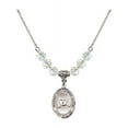 thumbnail image 1 of 18-Inch Rhodium Plated Necklace with 6mm White April Birth Month Stone Beads and Blessed Jose Sanchez del Rio Charm, 1 of 1