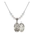 thumbnail image 1 of 18-Inch Rhodium Plated Necklace with 6mm White April Birth Month Stone Beads and Divine Mercy Charm, 1 of 1