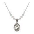 thumbnail image 1 of 18-Inch Rhodium Plated Necklace with 6mm White April Birth Month Stone Beads and Saint Christopher/Gymnastics Charm, 1 of 1