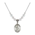 thumbnail image 1 of 18-Inch Rhodium Plated Necklace with 6mm White April Birth Month Stone Beads and Saint Christopher/Track&Field-Men Charm, 1 of 1