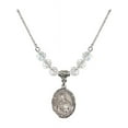 thumbnail image 1 of 18-Inch Rhodium Plated Necklace with 6mm White April Birth Month Stone Beads and Saint Edmund of East Anglia Charm, 1 of 1