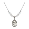 thumbnail image 1 of 18-Inch Rhodium Plated Necklace with 6mm White April Birth Month Stone Beads and Saint Gabriel Possenti Charm, 1 of 1