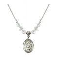 thumbnail image 1 of 18-Inch Rhodium Plated Necklace with 6mm White April Birth Month Stone Beads and Saint Jason Charm, 1 of 1