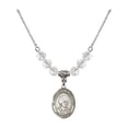 thumbnail image 1 of 18-Inch Rhodium Plated Necklace with 6mm White April Birth Month Stone Beads and Saint Louis Marie de Montfort Charm, 1 of 1