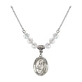 thumbnail image 1 of 18-Inch Rhodium Plated Necklace with 6mm White April Birth Month Stone Beads and Saint Malachy O'More Charm, 1 of 1