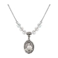 thumbnail image 1 of 18-Inch Rhodium Plated Necklace with 6mm White April Birth Month Stone Beads and Saint Maria Bertilla Boscardin Charm, 1 of 1