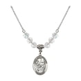 thumbnail image 1 of 18-Inch Rhodium Plated Necklace with 6mm White April Birth Month Stone Beads and Saint Mary Magdalene Charm, 1 of 1