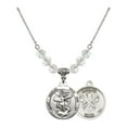 thumbnail image 1 of 18-Inch Rhodium Plated Necklace with 6mm White April Birth Month Stone Beads and Saint Michael / Nat'l Guard Charm, 1 of 1