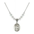 thumbnail image 1 of 18-Inch Rhodium Plated Necklace with 6mm White April Birth Month Stone Beads and Saint Raphael the Archangel Charm, 1 of 1