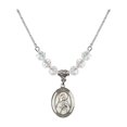 thumbnail image 1 of 18-Inch Rhodium Plated Necklace with 6mm White April Birth Month Stone Beads and Saint Rita of Cascia Charm, 1 of 1