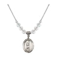 thumbnail image 1 of 18-Inch Rhodium Plated Necklace with 6mm White April Birth Month Stone Beads and Saint Sebastian/Lacrosse Charm, 1 of 1