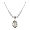 thumbnail image 1 of 18-Inch Rhodium Plated Necklace with 6mm White April Birth Month Stone Beads and Saint Teresa of Avila Charm, 1 of 1