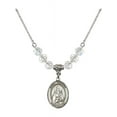 thumbnail image 1 of 18-Inch Rhodium Plated Necklace with 6mm White April Birth Month Stone Beads and Saint Victoria Charm, 1 of 1