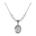 thumbnail image 1 of 18-Inch Rhodium Plated Necklace with 6mm White April Birth Month Stone Beads and Saints Cosmas & Damian Charm, 1 of 1
